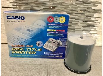 CASIO Label Biz Disc Title Printer And Rack Of New Disks