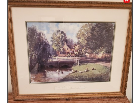 Artist Paul Landry Signed Limited Edition Ducks On 'Morning Walk' & Country Estate - Print Gold Gilded Frame