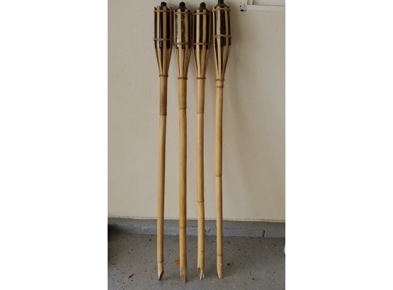 4 Vintage Bamboo Tiki Torches 60' Tall - For Your Next Cookout