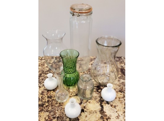 Flower Vase Lot Of 9- Dansk Bud Vases, Swirl & Clear Glass