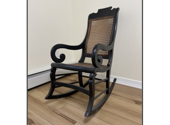 Lovely Wooden Rocking Chair With Wicker Seat & Back