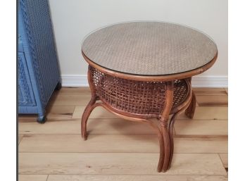 Rattan / Bamboo End Table - Glass Top Lamp Table