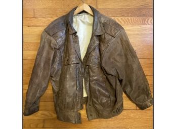Lovely Vintage Brown Leather Bomber Jacket Size Ladies Large