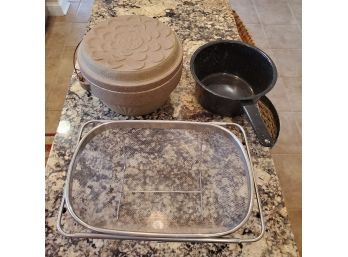 Clay Pottery Slow Cooker, Porcelain Sauce Pan & Kichen Vegetable Wash Strainer