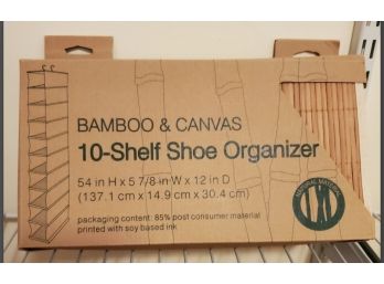 Bamboo & Canvas 10- Shelf Shoe Organizer Unused!