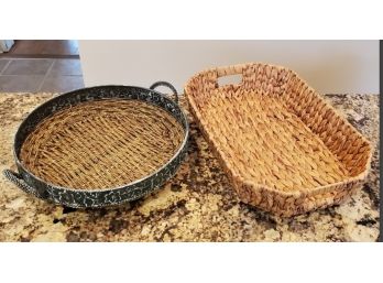 Two Beautiful Harvest Baskets - One With Hammered Metal Edges
