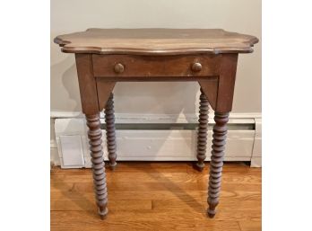 Antique End Table With Exceptional Turned Legs  & One Drawer