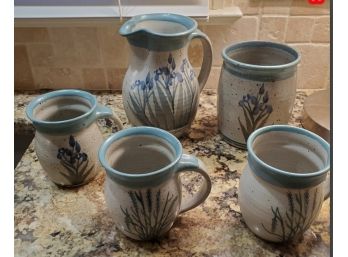 Five Pieces Of Lovely Hand- Made Pottery