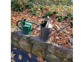 Two Haws Garden Watering Cans- One Metal One Green Plastic