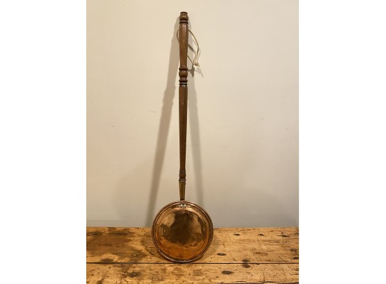 An Antique  Bed Warmer - Brass With Wood Handle - 11' Diameter X 42' Long X 4'H