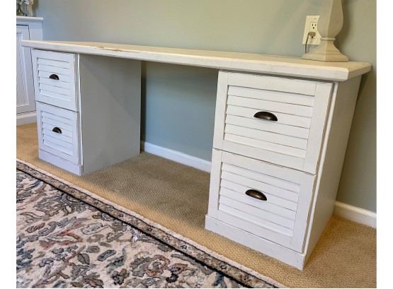 A White Desk With 2 File Cabinets - 68'w X 21'd X 28'h