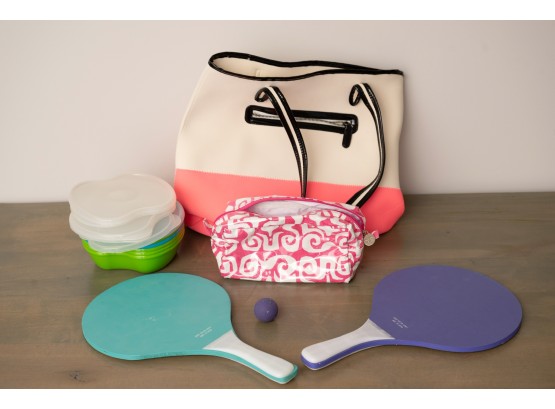 Ping Pong Paddles Canvas Bag & Pink & White Cosmetic Bag