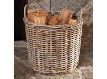 Round Basket Full Of Kindling Wood