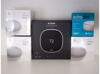Three Google Home Minis, One Amazon Echo Dot & Echobee Smart Thermostat