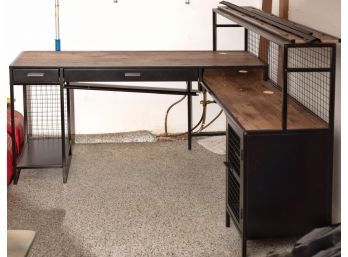Wood And Metal Corner Desk With Shelf