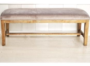 Low Bench With Upholstered Top In Gray Suede Cloth