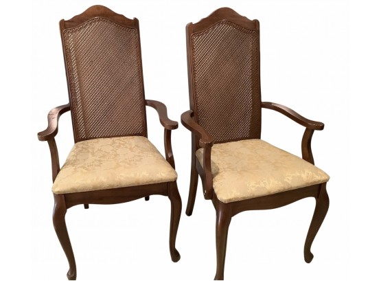 Pair Of Vintage Caned Back Solid Wood Arm Chair By Broyhill