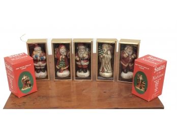 Five Delightful Vintage  Collectible Santa Ornaments 2 Vintage Porcelain Santa Figures