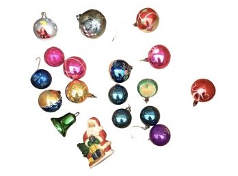 18 Vintage Glass Assorted Ornaments. 1 Vintage Santa Ornament As Pictured