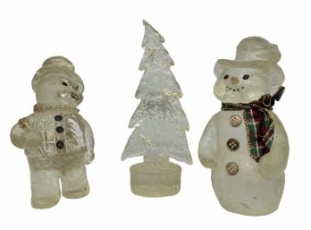 Charming Vintage Hard Plastic Snowmen And Christmas Tree