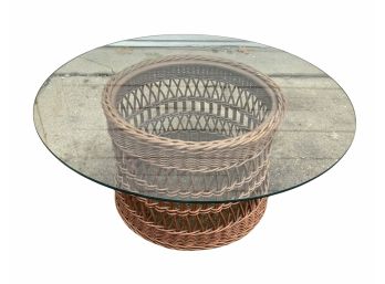 Vintage Mid Century Rattan And Glass Coffee Table