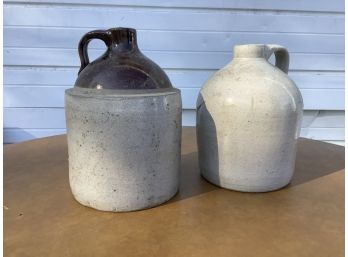 Two Vintage One Gallon Stoneware Crock Jugs