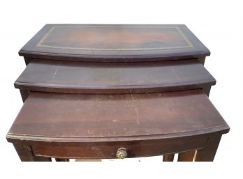 Set Of Three Antique Mahogany Nesting Tables With Leather Inlay On Largest Table