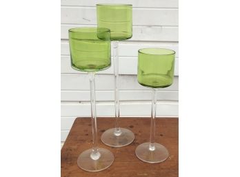 Beautiful Glass Candle Holders Set Of Three.  Great For Holiday And Centerpiece!