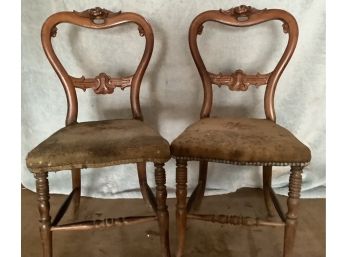 Antique Set Of Rose Carved Wood Chairs With Embroidered Seats