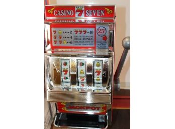 Large 14 Inch Vintage Casino Seven Working Slot Machine Bank In Box