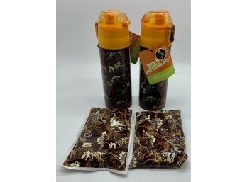 Set Of Two Dinosaur Water Bottles And Ice Packs - New With Tags - Lot 2