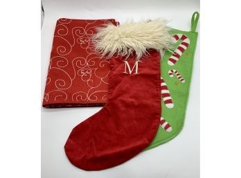 Holiday Table Runner And Two Holiday Stockings