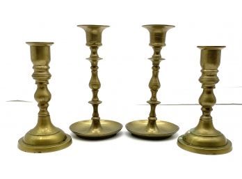 Set Of 4 Brass Candlesticks - Perfect For The Holidays!