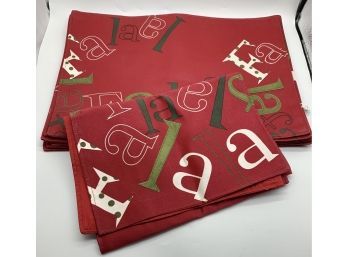 Beautiful Set Of 8 Holiday Placemats And Table Runner - Fa La La!