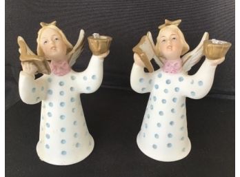 Vintage Schmid Brothers Set Of Two Angel Candlestick Holders