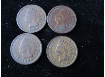 U.S. 4 Indian Head Pennies, 1899, 2 1900, 1 1908