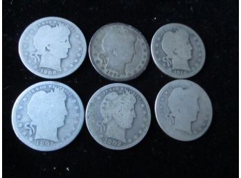 6 U.S. Barber Silver Quarters