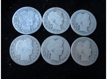 6 U.S. Barber Silver Quarters