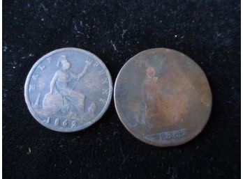 British 1862 Half Penny And 1862 Large Penny