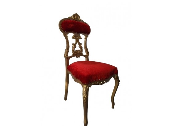Vintage Venetian Style Gold And Red Velvet  Accent Chair