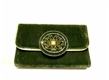 Emerald Velvet And Gold Clutch
