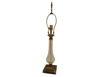 Cut Glass And Brass Lamp With Black Marble Bottom