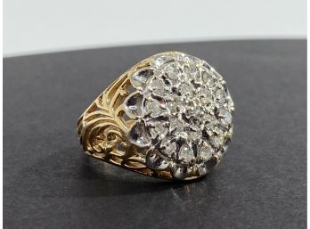 Massive 10K Yellow & White Gold Diamond Ring