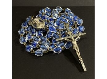 Ornate Vintage Clear & Blue Glass Rosary Beads
