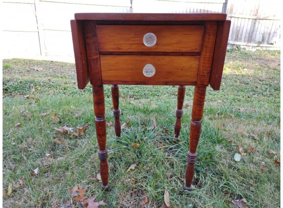 Pine Two Drawer Drop Side Table With Glass Knobs