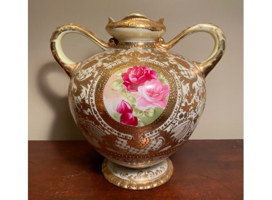 Vintage Painted & Gilt Double Handled Vase