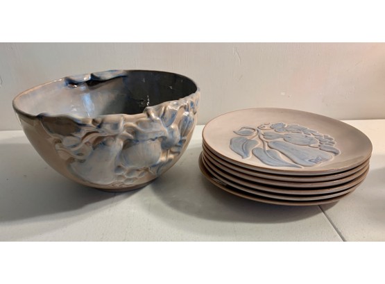 Pottery Fruit Bowl And Plates