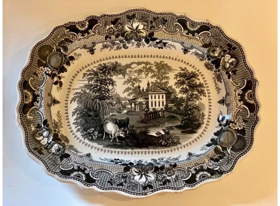 Rare Black Early 19th Century Parisian Chateau Platter By R. Hall