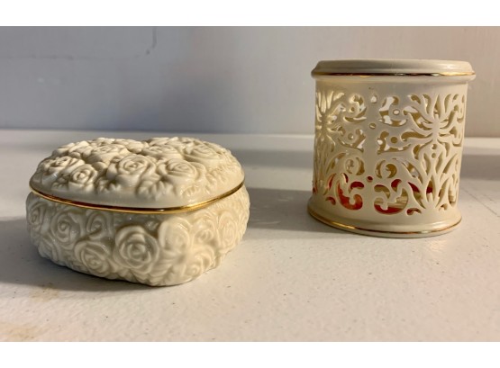 Lenox Rose Heart Box And Candle Holder