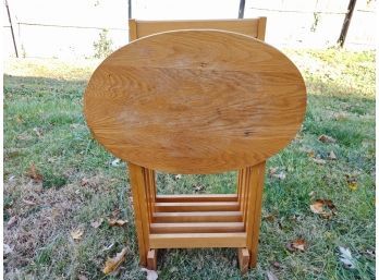 Oval Oak TV Tables On Stand